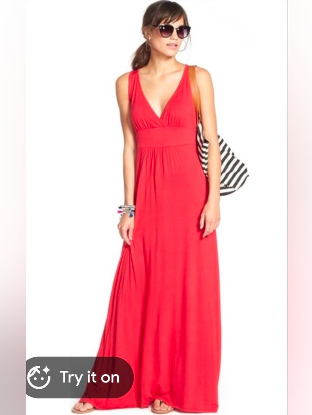 Kenar Red- Orange V-Neck Maxi Dress Size Medium (Tall Girl Friendly)
